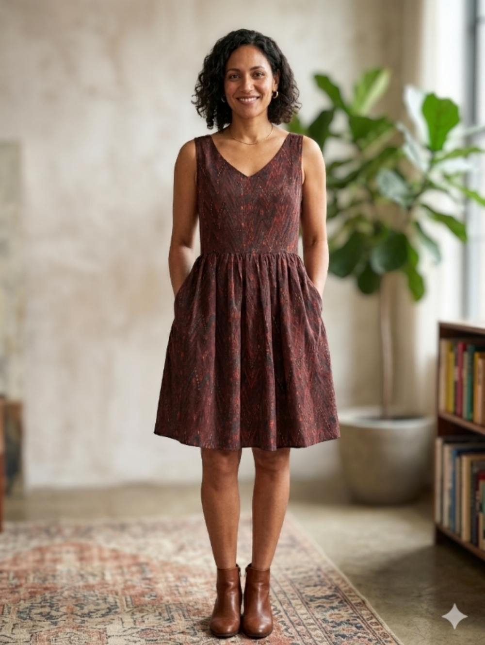 PERUVIAN CONNECTION Silk Sleeveless Fit & Flare Mini Dress Wine/Brown Size 14
